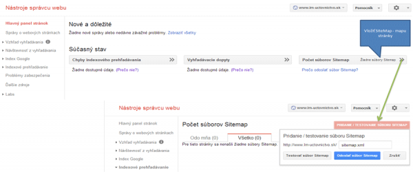Mapa stranky Google Webmaster Tools